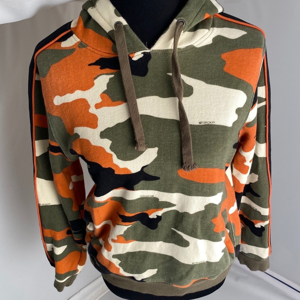 BeSpoke multicolor orange green cream camouflage knit hoodie